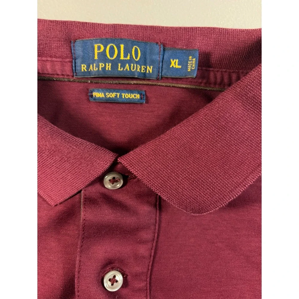 Polo Ralph Lauren Polo Shirt Mens XL Burgundy Long Sleeve Pima Soft Touch Cotton